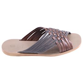 Slides trançados com miçangas Brunello Cucinelli em couro marrom Marrom