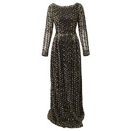 Alice by Temperley Fully-lined Bare-back Rose Gown in Metallic Gold Tulle Nylon Black