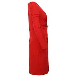 Michael Kors-Vestido Michael Kors Butterfly Twist com detalhe de corrente em poliéster vermelho-Vermelho