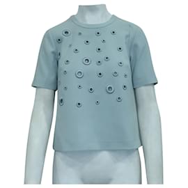 Calvin Klein-Light Blue Top with Embroidered Eyelets-Blue