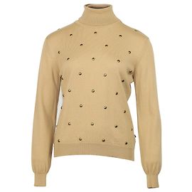 Suéter gola alta com tachas Love Moschino em algodão bege Bege