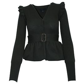 Burberry Prorsum Dunkelgrüne Strickjacke mit Rüschen Grün