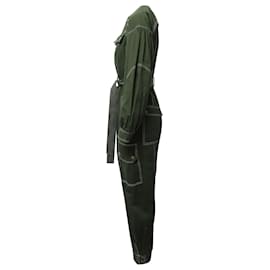 Ulla Johnson-Ulla Johnson Leo Contrast Stitching Jumpsuit in Green Cotton-Green,Khaki