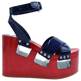 Miu Miu Navy Blue and Red Patent Leather Wedges Red