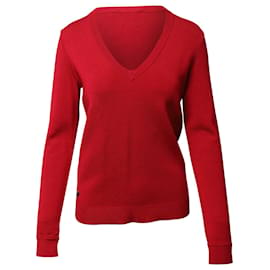 Herve Leger-Herve Leger V-neck Sweater in Red Rayon-Red