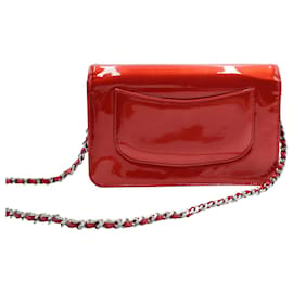 Chanel-Red Patent Leather Wallet on Chain with Crystal Embellishments-Red