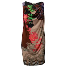 Etro-Etro Ärmelloses Kleid mit Wasserfallausschnitt aus mehrfarbigem Polyester-Mehrfarben