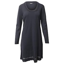 Michael Kors-Michael Kors Pleated Hem Ribbed-Knit  Dress in Black Viscose-Black