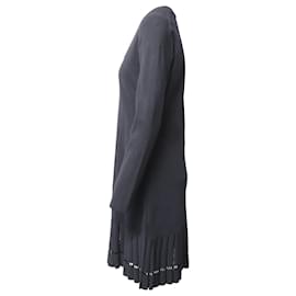 Michael Kors-Michael Kors Pleated Hem Ribbed-Knit  Dress in Black Viscose-Black