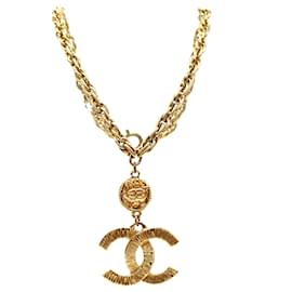 Chanel-Chanel Gold CC Charm Textured Necklace-Golden