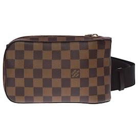 Louis Vuitton-Magnifique Sac pochette bandoulière Louis Vuitton Geronimos en cuir damier marron, garniture en métal doré-Marron