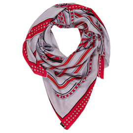 Hermès-Magnificent Hermès “Grand Tralala” shawl in cashmere and silk in red and gray-Red