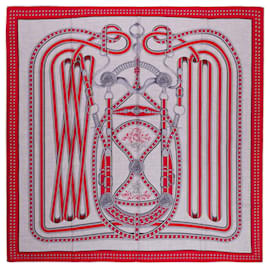Hermès-Magnificent Hermès “Grand Tralala” shawl in cashmere and silk in red and gray-Red