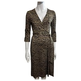 Diane Von Furstenberg-DvF Julian vintage edition robe portefeuille en jersey de soie-Marron,Noir