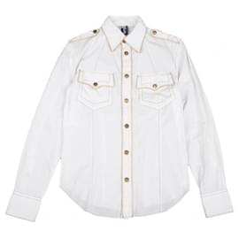 Jean Paul Gaultier-[Occasion] Jeans Paul Gaultier Jean's Paul GAULTIER Piping Design Military Shirt-Blanc