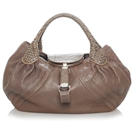 Fendi-Fendi Gray Spy Leather Hobo Bag-Grey