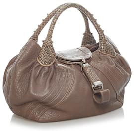 Fendi-Fendi Gray Spy Leather Hobo Bag-Grey