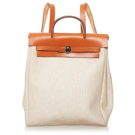 Hermès Mochila Hermes White Herbag Canvas Branco Laranja