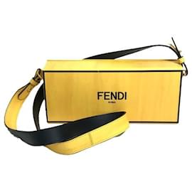 Fendi-*FENDI FENDI logo horizontal BOX type shoulder bag leather unisex yellow / black-Yellow