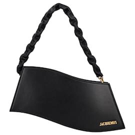 Jacquemus-Jacquemus Women La Vague Shoulder Bag In Black Leather-Black
