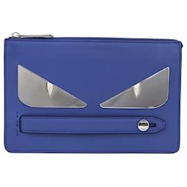 Fendi-FENDI [Fendi] Bug's Eye Clutch Bag Blue Leather-Blue