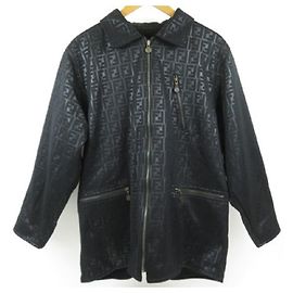 *FENDI FENDI Reversible Jacket Zucca Pattern Clothes Blouson Cotton Black Men Black Beige