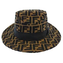 Fendi-Fendi (Fendi) Zucca pattern design chapéu de fita de dobra média marrom-Marrom