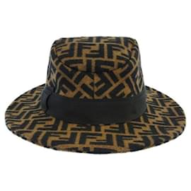 Fendi-Fendi (Fendi) Zucca pattern design chapéu de fita de dobra média marrom-Marrom