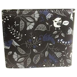 Fendi-*FENDI FENDI Bugs Eye Monster Leather Folded Wallet Compact Wallet Compact Wallet Men's Black-Black