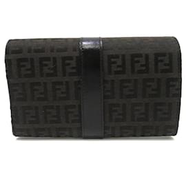 Fendi-*Fendi Zucchino tri-fold wallet A rank Logo metal fittings FENDI Men's Women's-Brown