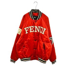 *FENDI logo patch satin bomber jacket red Red