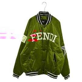 Fendi-*FENDI logo patch satin bomber jacket red-Red