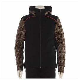 *FENDI 19 Years Nylon x Polyurethane Down Jacket 48 Men's Black x Brown Zucca Brown Black