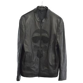 *FENDI 17AW Karl Lagerfeld Leather Jacket Karl Lagerfeld studs single leather jacket Black