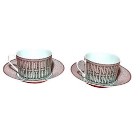 Hermès Hermes 2 Breakfast Cup and Saucer Mosaique au 24 platinum Silvery White