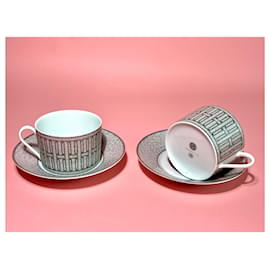 Hermès-Ermete 2 Tazza da colazione con piattino Mosaico au 24 Platino-Argento,Bianco
