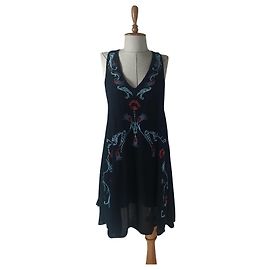 Robe noire à broderies Free People Noir Multicolore