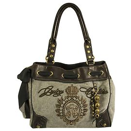 Juicy Couture Cinza Tecido Macio e Couro Marrom Bolsa Bordada Bolsa Satchel Cinza antracite