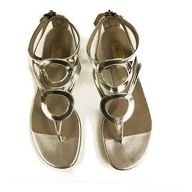Valentino Silber Leder Gladiator Flats Back Zipper Sandalen Schuhgröße 40.5 Silber