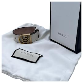 Gucci-Bracelet ceinture Marmont en cuir blanc avec logo GG-Blanc