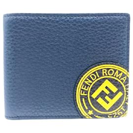Fendi-*FENDI FENDI Fendi stamp wallet FF logo bi-fold wallet (without coin purse) leather men's blue marine navy x yellow system-Yellow,Navy blue