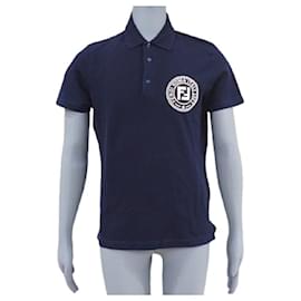 Fendi-FENDI Circle Logo Print Polo Shirt Tops Short Sleeve Apparel Fashion Clothing Navy Blue-Navy blue