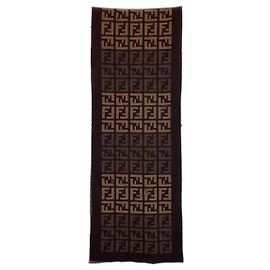 FENDI Fendi Zucca pattern with tag Length 150cm 100% wool Brown wool scarf stall Men's Brown