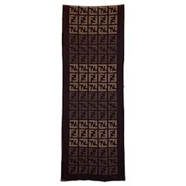 Fendi-FENDI Fendi Zucca pattern with tag Length 150cm 100% wool Brown wool scarf stall Men's-Brown