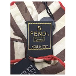 Fendi-FENDI ◆ Scarf / Silk / BRW / Zucca pattern / Unisex / Large format / Logo-Brown