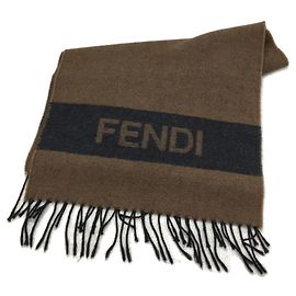 FENDI ◆ Muffler / Wool / BRW / Plain / Unisex Brown
