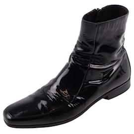 Fendi-FENDI FENDI boots short boots enamel leather heel shoes shoes ladies made in Italy black size 8 (equivalent to 27 cm)-Black