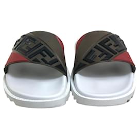 Fendi-FENDI FENDI 7x1377 Zucca FF slip-on shower flat sandals rubber men's white x brown x red-White