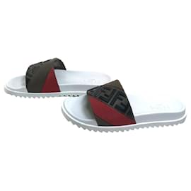 Fendi-FENDI FENDI 7x1377 Zucca FF slip-on shower flat sandals rubber men's white x brown x red-White