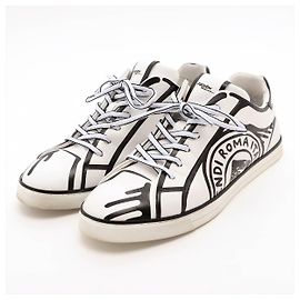 Baskets en cuir Fendi 7 Baskets Homme Blanches Estampes Trompe L'Oeil En Cuir Blanc